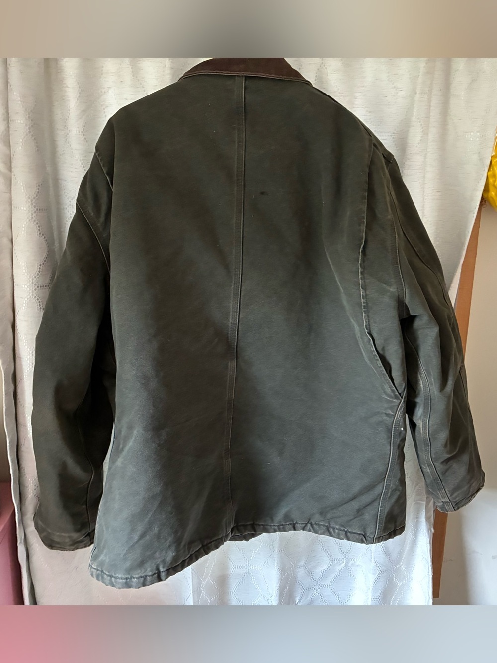 Men’s Carhartt Green Canvas Work Coat with Brown Corduroy Collar Size XXL - Picture 7 of 11